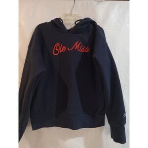 Champion Ole Miss Rebels Navy Blue Embroidered Hoodie Sweatshirt Large